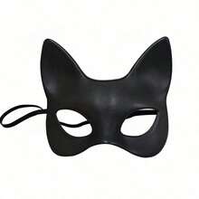 1 pieza Máscara con forma de gato de cuero sintético suave 3D para disfraz de fiesta de carnaval para mujer - Negro - Ver 2