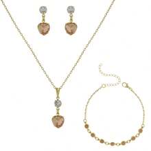 Women's Set: Bracelet, Chain, Pendant, And Heart Earrings, 18k Gold Plated Costume Jewelry - 香檳色 - 查看 2