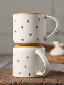 1个320毫升陶瓷心形手柄杯，奢华简约创意咖啡杯，触感光滑舒适，做工精致，可重复使用，美观大方的流行手柄杯，办公居家牛奶杯，客厅高档杯，节日礼物，可微波炉加热 - 彩色 - 查看 6