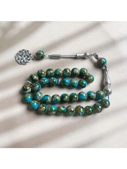 12pcs Green Single Strand Glass 33 Beads Ramadan Prayer Rosary Bracelet