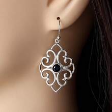1 Đôi bông tai mặt dây chuyền kiểu cổ điển, bạc Sterling với đá mã não đen, trang sức phong cách Bohemian - Nhiều màu - Xem 2