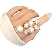 Pearl Promise Ring - Faux Baroque Statement Open Adjustable  Stacking Irregular Finger Ring - A - Xem 3