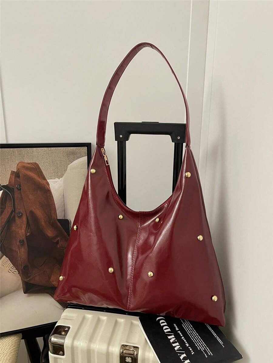 2026新款春季简约时尚通勤手提包，高品质大容量 - 酒紅色 - 查看 1