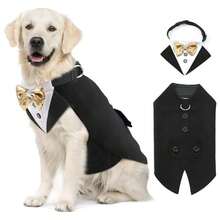 新款宠物燕尾服套装，狗狗领结，围巾，派对服装，适合柯基犬、小型/中型/大型犬，可用于婚礼、摄影等场合 - 黑色 - 查看 11