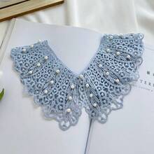 1 Piece Knitted Hollow Out Fake Collar Women Summer Korean Version Versatile Air Conditioning Room Neck Protection Decorative Vest Outerwear Knotted Scarf Suitable For Daily Home Work Wear - 淺藍色 - 查看 12