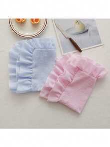 1pc/2pcs/6pcs Striped Pink & Blue Textured Lace Napkins, Girly Decor For Dining Table, Fresh Placemats, Napkin Holders, Coasters, Background Cloth - Multicolor - View 8