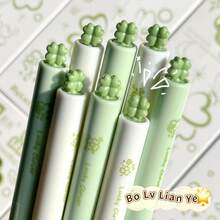 4支/套 高品质绿色三叶草旋转笔，黑色墨水，幸运三叶草元素，0.5毫米中性笔尖，学生文具，返校礼物 - 四葉草旋轉筆 - 查看 6