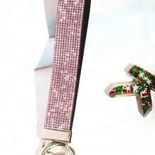 1pc Gold & Diamond Decorated Bling Glitter Wristband With Open Circle Keychain, Suitable For Clutch And Keychain Leopard Print - A - View 6