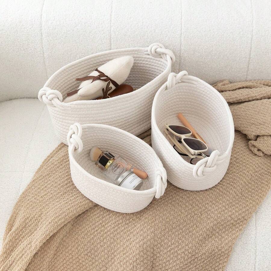 سلة غسيل كبيرة قابلة للطي بلون أبيض-بيج ثخين، سلة بطانيات، سلة مُنسوجة يدويًا بمقبض مزين بإبزيم محظوظ، لتخزين الملابس والبطانيات والوسائد والألعاب والأشياء المتنوعة والأحذية، مناسبة لغرفة النوم وغرفة الغسيل والممر - متعدد الألوان - مشاهدة 1