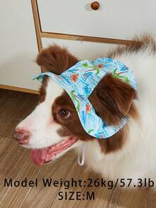 1顶可爱涤纶蓝色波浪图案防风遮阳帽，露耳设计，防掉毛可调节，适合小型宠物犬全年户外佩戴 - 彩色 - 查看 45