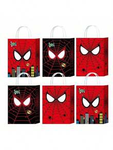 Marvel 12pcs   Spider Web Classic Red And Black 3D Edition Gift Bag, Children's Birthday Party Theme Party Souvenir Packaging Gift Bag.(Stochastic Style). - Multicolor - View 3
