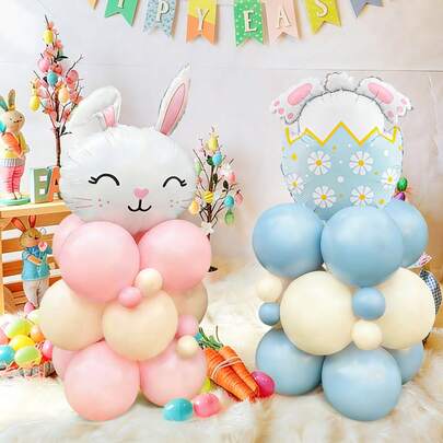 27pcs Easter Bunny Balloon Columns, Includes Floppy Ear Bunny Balloons, Egg Shell Bunny Balloons, Latex Balloons, Suitable For Easter Theme Party, Birthday Decoration, Bunny Theme, Baby Shower, Spring Party Supplies