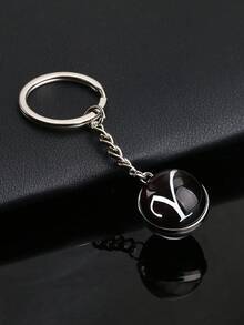 26pcs Alphabet Glass Ball Keychain, Time Gem Double-Sided Pendant Keyring, Metal Key Chain Accessory, Small Gift - Black - View 28