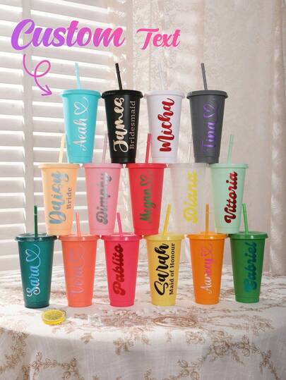 Vaso personalizado para fiestas, con nombre y título personalizables, material grueso, capacidad grande de 24 onzas, reutilizable, con pajita, adecuado para bodas, despedidas de soltero, fiestas de cumpleaños, botellas deportivas al aire playa, así como regalo para el Día del Padre, regalo de graduación, regalo para damas de honor