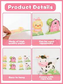 2个农场动物图案纸质拉旗横幅，农场动物主题生日派对装饰悬挂旗帜，生日派对背景墙装饰，家居装饰，婴儿派对装饰，农场动物生日派对装饰，生日派对用品，生日礼物，派对小礼品 - 農場動物 - 查看 9