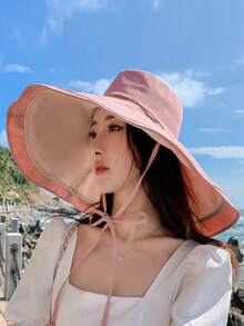1pc New Double-Sided Wide Brim Women Bucket Hat, Summer Sun Protection - A - View 7