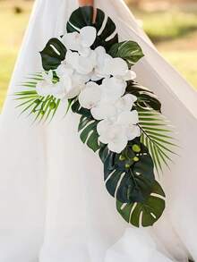 20/10/1片人造热带棕榈叶装饰，棕榈叶龟壳叶 - 丛林海滩主题，夏季派对桌面装饰，无需电源，鲜艳的绿色和黄色设计，适合户外/室内派对、海滩主题装饰、派对桌面装饰，外观自然 - A - 查看 4