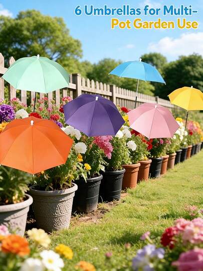 可调节植物遮阳篷，防水花园遮阳篷，迷你伞，庭院遮阳篷，可爱盆栽植物遮阳篷（带铁杆），遮阳罩，适用于盆栽植物、蔬菜、花卉，钢杆和框架，涤纶面料，夏季（多色混搭）