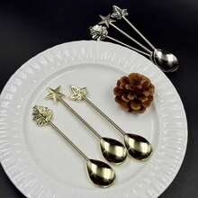 3/6pcs Vintage Coffee Spoon Set, Creative Star & Leaf Dessert Spoons, European Style Tea Stirring Spoons, Ice Cream Scoops, Small Spoons For Afternoon Tea, Gift - Gold and Silver - View 5