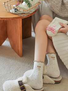 5/10 Pairs Women's Thin Crew Socks, Spring/Summer, Bow Cuff, Cute Lace Ruffle, Moisture-Wicking, Odor-Resistant, Student Socks - Multicolor - View 7