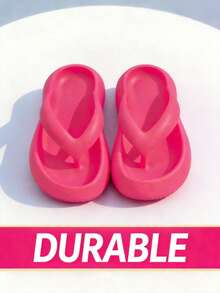 Women's Thick-Soled Flip Flops, Summer Fashion Outdoor Non-Slip Wedge Sandals, Beach Slippers - Hot Pink - View 3