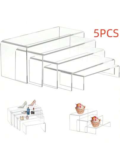 3/4/5 Pcs Acrylic Display Stand Set, Transparent Storage Rack Suitable For Collectibles, Desserts, Small Figurines, Cupcakes And Candy Bars, Rectangular Multi-Tier Desktop Organizer, Applicable For Home, Kitchen, Office, Dorm Decor And Storage