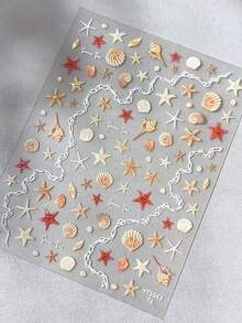 5D贝壳和海星美甲贴纸，1张海洋假日自粘DIY美甲贴纸 - 美甲用品，适合女孩和女士 - 秋冬、圣诞节、夏季美甲，适用于家庭美甲沙龙 - 彩色 - 查看 11