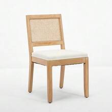 Farmhouse Style Rattan Dining Chair Set Of Two, Modern Medieval Kitchen Dining Chair, Upholstered Rattan Kitchen Chair, Natural Hardwood Frame, Beige, DE1883BG - Khaki - View 2