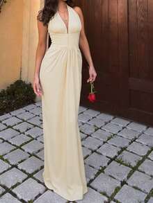 WOWDARK Summer Dress Yellow Fashion Women's Carnival Deep V Waist Tie Open Slit Elegant Dress, Suitable For Carnival, Dates, Gatherings, Parties, Travel, Vacation, Beach And Other Occasions Wedding Party Spring - Yellow - View 7