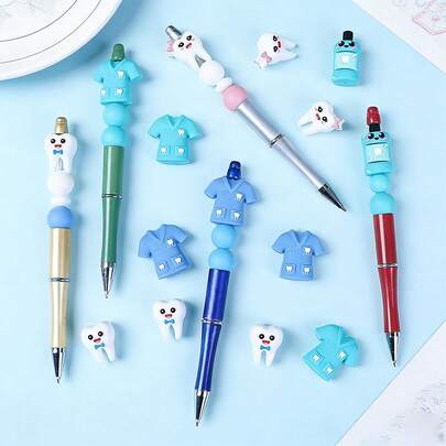 5pcs National Tooth Care Day Themed Silicone Beads, 3D Cute Tooth Charm Beads, Suitable For DIY Jewelry Making And Craft Projects