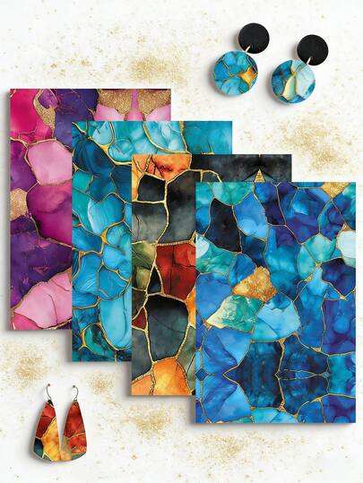 1 pezzo di carta da trasferimento con motivo screpolato blu-viola-oro, dimensioni 5,82*3,93 pollici, adatta per la realizzazione di gioielli fai-da-te, orecchini in argilla polimerica
