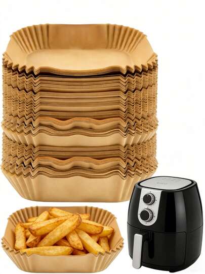 50/100/300pcs Disposable Air Fryer Liners, Non-Stick Oil-Proof Parchment Paper Sheets, Square Liners Fit Most Air Fryer Models, Non-Stick Protection For Baking, Air Frying, Oven, Baking Tray And Steamer, Essential Kitchen Tool For Healthy Cooking
