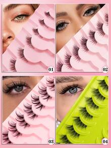 10对8-12毫米半条假睫毛，多种款式可选，透明和黑色睫毛梗，猫眼款，短款柔软3D仿貂毛睫毛，打造自然妆容，条状假睫毛 - 黑色 - 查看 2