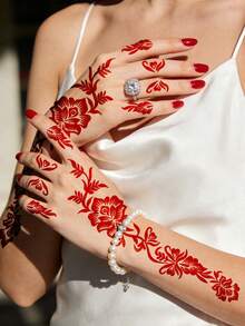 Bộ 2 khuôn vẽ hình xăm henna họa tiết hoa dây leo cổ điển tuyệt đẹp, phủ kín từ mu bàn tay đến cẳng tay, với các họa tiết hoa và cuộn xoắn xếp lớp tạo nên phong cách độc đáo, lý tưởng cho nghệ thuật henna, các bữa tiệc và vẻ ngoài lạ mắt, dễ dàng sử dụng mà không cần kỹ năng. - màu đen - Xem 4