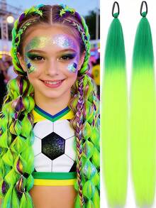 1 peça/2 peças Extensão de Peruca Trançada Colorida Roxa de 26 Polegadas para Crianças no Halloween, Acessórios de Cabelo Sintético Longo e Liso com Rabo de Cavalo Volumoso - Multicolorido - Visão 21