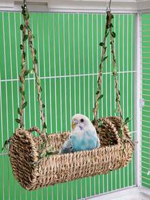 All-Season Parrot Nest Pad - Suitable For Parrot And Parakeet Rattan Swing Bed Toys. Woven Hanging Hammock Suitable For All Seasons, Parrot Hanging Hammock Swing, Handwoven Bird Nest, Hanging Bed Chair, Seaweed Woven Hanging Bed, Year-Round Bird Nest, Warm Bird Nest Hammock, Hooked Rattan Swing, Bird Cage Accessories. - A - View 10
