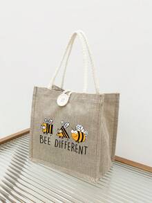 女士多功能手提包，可爱蜜蜂和“Bee Different”字母图案，可作个人旅行化妆包、购物袋、亚麻手提包、教师节礼物袋、可折叠轻便收纳袋、简约包袋、护士/医生/教师感恩收纳袋，适合婚礼、生日、海滩和度假场合，母亲节礼物，以及永恒的教师节礼物 - 彩色 - 查看 8