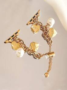 1条奢华女士金色珍珠“爱你”刻字心形细节表带，适用于 38mm 40mm 41mm 42mm 44mm 45mm 46mm 49mm，可替换表带，兼容 Series 11 10 9 8 7 6 5 4 3 2 1 SE Ultra 2 - 金色 - 查看 4