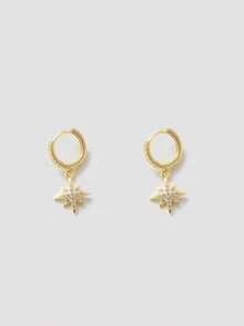 Elegant Celestial Gold Hoop Trio - Micro- Zirconia Starburst & Geometric Hoops | Versatile Party & Festival Wear Earrings - Yellow Gold - View 3