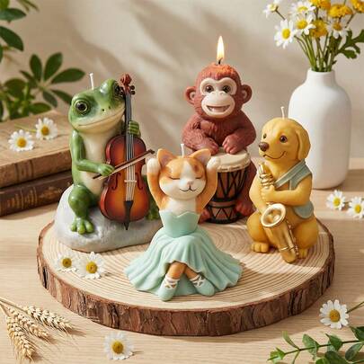 1个猴子时钟雕塑硅胶模具，适用于制作树脂、石膏和其他动物雕塑装饰品，例如小提琴青蛙、芭蕾猫、萨克斯风狗，创意手工礼品和家居装饰品。