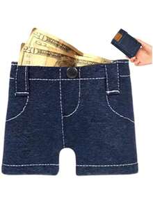 1pc Creative Denim Short Wallet, Multi-Card Slot Foldable, Unique Gift For Holiday Party - Multicolor - View 5