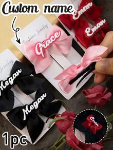Custom Name Bow Hair Clip, Personalized Hair Accessory, Customizable Hairpin For Birthday Wedding Gift - Style a - View 1