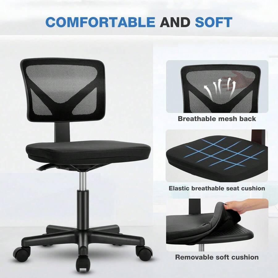 Adjustable Height Low-Back Mesh Armless Ergonomic Office Desk Chair - A - View 1