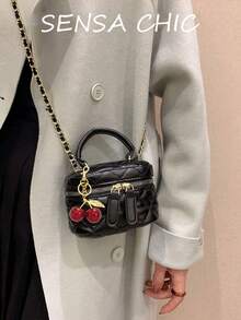 Lightweight Mini Bag, Chain Bag, Quilted Bag, Handbag, Bucket Bag, Suitable For Girls, College Students And Office Ladies, Perfect For Office, University, Work, Commuting, Outdoor Activities, Travel And Picnics. - Black - View 6
