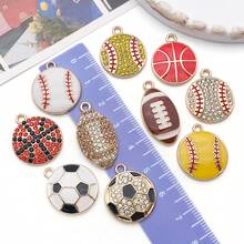 5/10pcs Sports Charms Enamel Basketball Baseball Pendant Charms For Jewelry Making Rhinestone Ball Game Softball Charms For Necklace Bracelet Earrings DIY Crafts - Multicolor - View 6