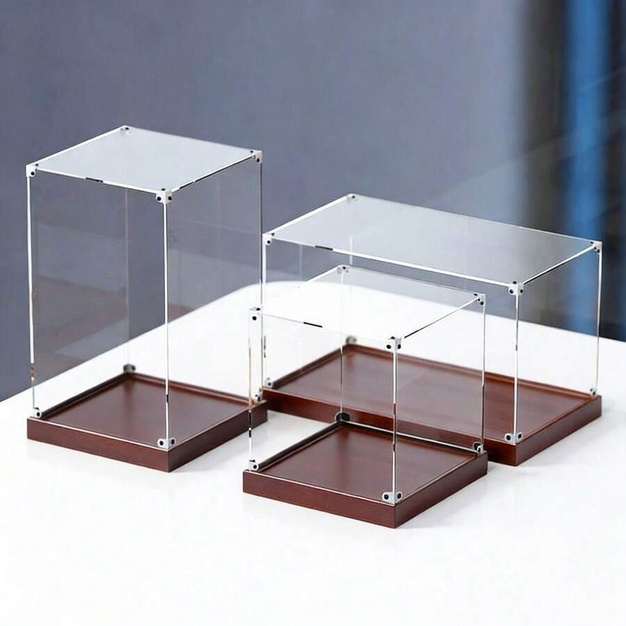 Caixa de Exibição com Bottom de Madeira e Placa Acrílica Transparente, Adequada para Armazenamento e Exibição de Blocos de Construção, Carros de Brinquedo, Modelos e Bonecas - Multicolorido - Visão 1