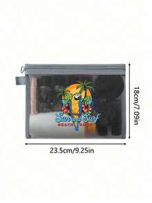 热带鹦鹉椰树印花网眼化妆包；旅行洗漱收纳包/学生文具笔袋/便携式口红粉饼盒/耳机线收纳包/零钱包/防水沙滩包；大容量透明拉链手拿包 - 彩色 - 查看 10