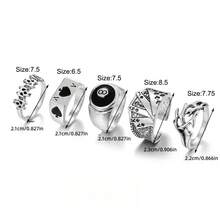 5张/套个性化夸张黑桃扑克牌设计，8枚创意指节戒指，时尚复古5件套首饰，日常百搭 - 彩色 - 查看 3