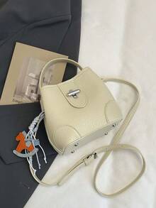 Dedoo 女士早春荔枝纹软皮经典水桶包，金属十字锁扣设计，百搭、温柔休闲风格，适合通勤、约会、下午茶等场合——手提/斜挎两用包 - 白色 - 查看 9