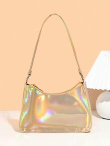 Fashionable Laser Armpit Baguette Bag - Gold - View 9